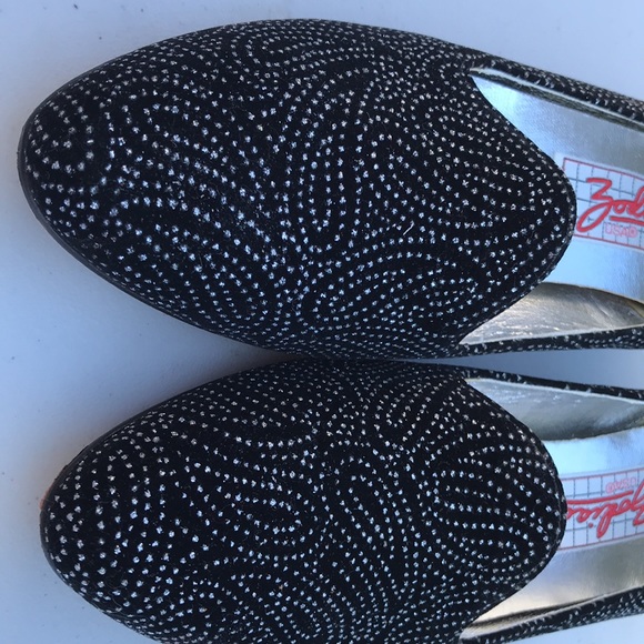 Zodiac slip on black sparkly wedge size 10 medium shoes vintage chic - Picture 2 of 7